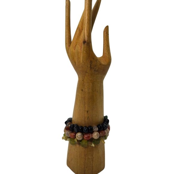 New Handmade Set Of 3 Stretch Gemstone Bracelets Stackable Earthy Boho - Picture 1 of 7